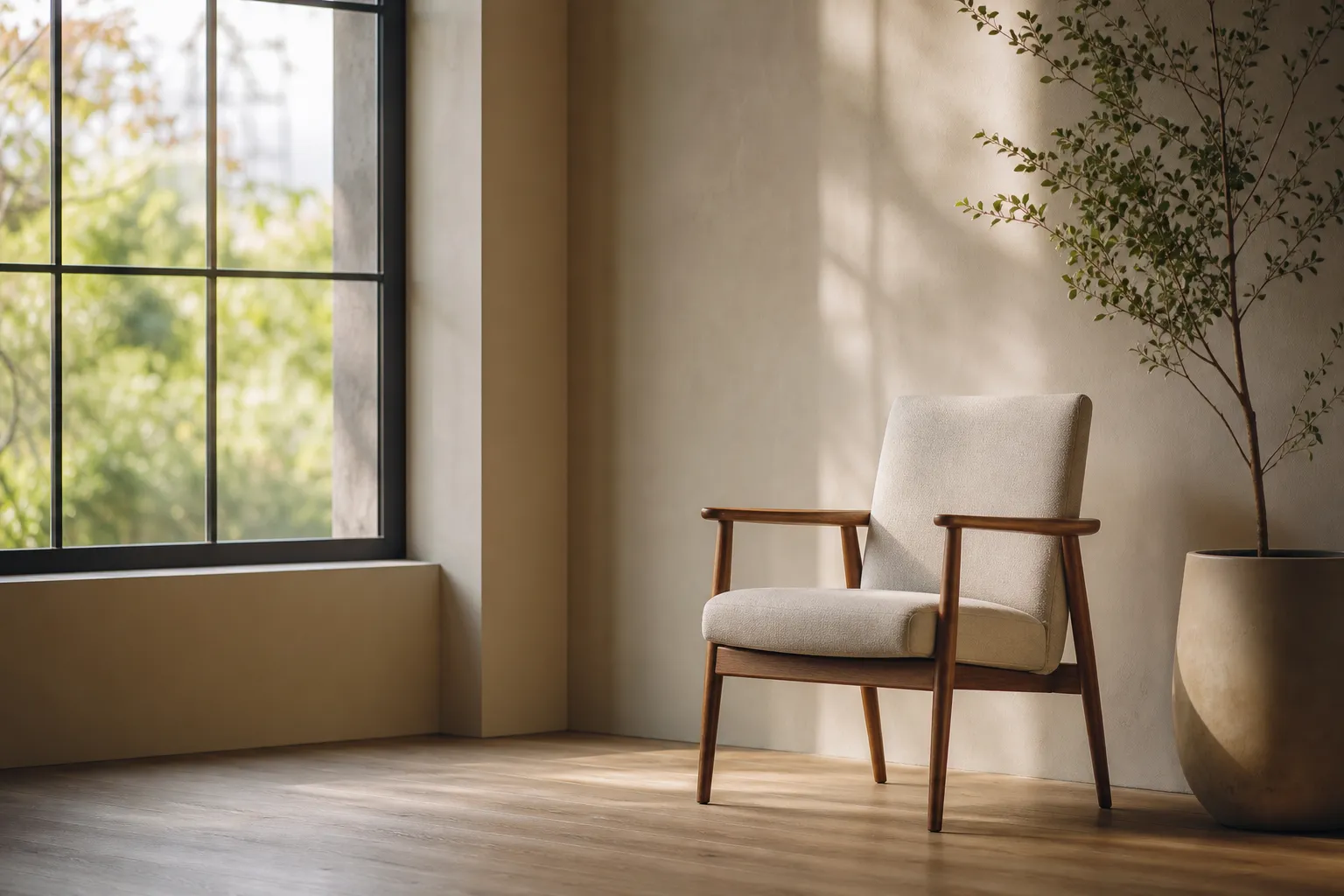 An empty chair in a quiet space for reflection.